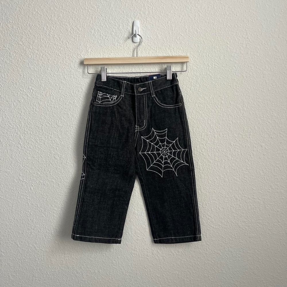 Y2K black baggy jeans with spider web embroidery